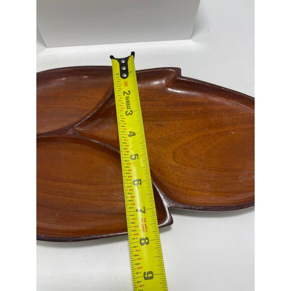 Fine Mahogany Leaf Wood Tray 3 section 18" Handmade Haiti Vintage - Picture 5 of 8